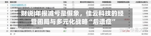 财说|年报减亏是假象，佳云科技的经营困局与多元化战略“后遗症”