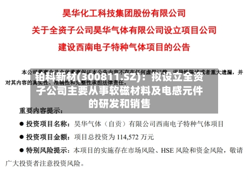 铂科新材(300811.SZ)：拟设立全资子公司主要从事软磁材料及电感元件的研发和销售