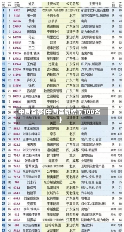 中国富豪(中国富豪榜前100名)
