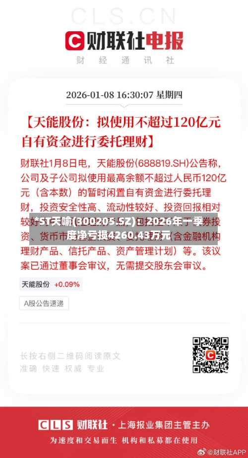 *ST天喻(300205.SZ)：2026年一季度净亏损4260.43万元-第1张图片